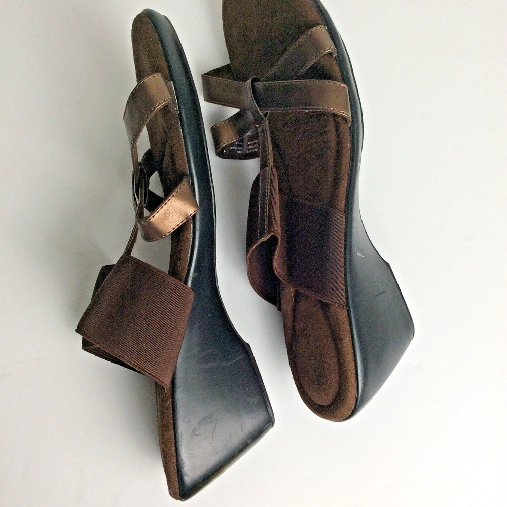 Dexflex Comfort Wedge Heels Women's 12W Bronze Open Toe Slip On - Picture 3 of 5